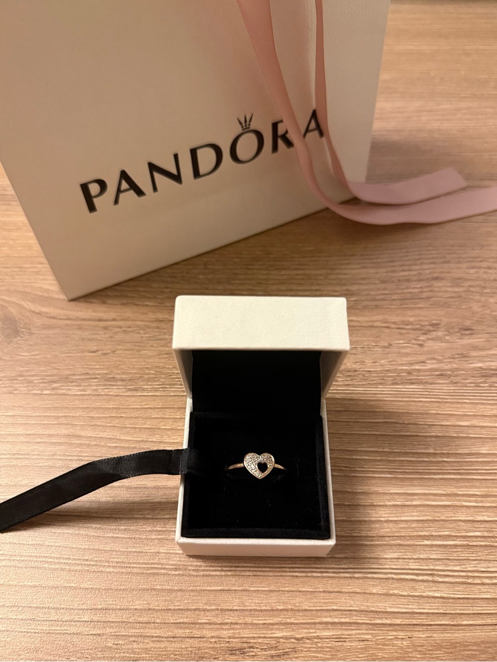 Pandora Gold Heart Ring with Pavé Stones - Size 8
